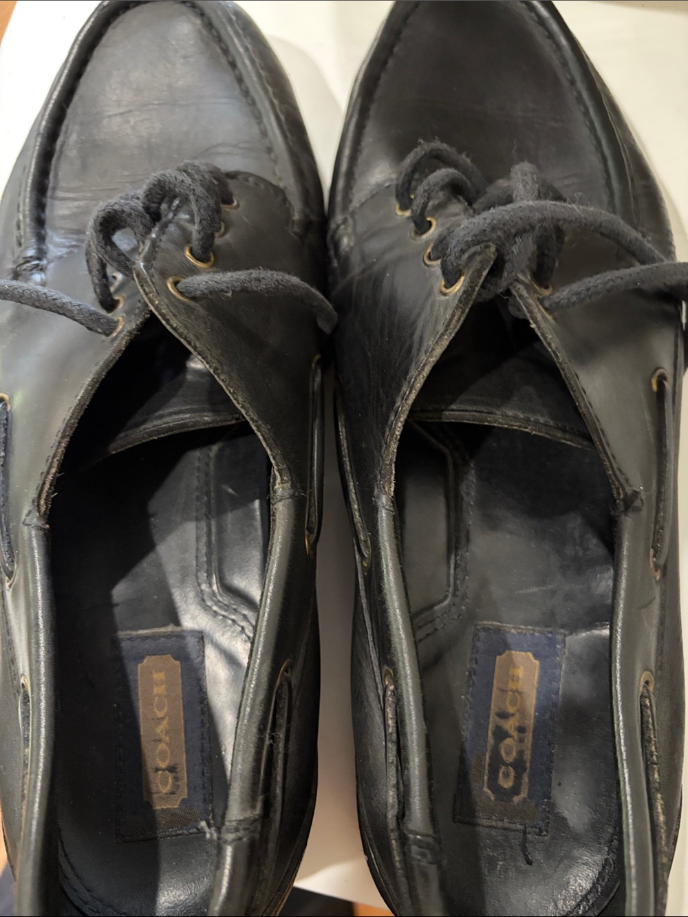 Coach Men's Brown Leather Lace-Up Boots with Black Lug Soles